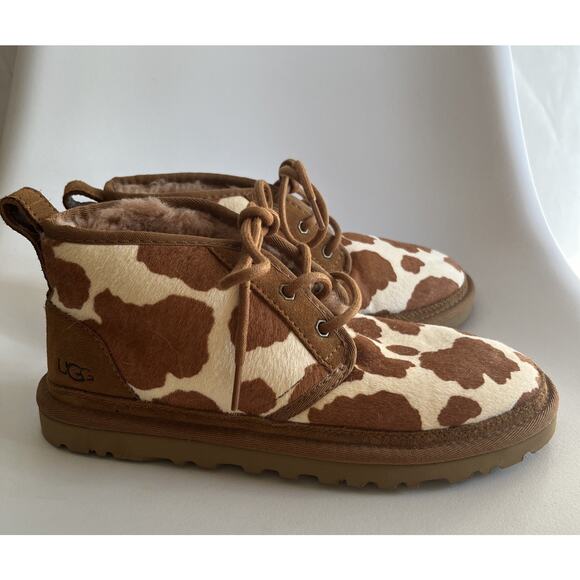 UGG NEUMEL Cow Print Boots Chukka ANKLE Chestnut & White Women's 8 - Picture 11 of 15